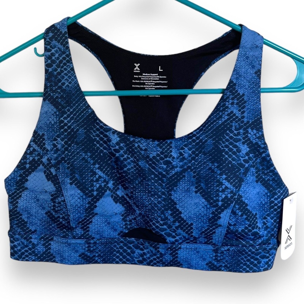 NEW Xersion Move Sports Bra Womens Size Large Blue Medium Support Racerback